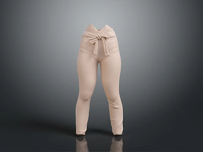 Beige High Waisted Pants With Bow Knot Detail Slim Fit Design 3d model