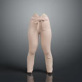 Beige High Waisted Pants With Bow Knot Detail Slim Fit Design