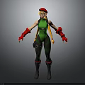 Blonde Pigtailed Female Character In Green Bodysuit With Red Beret Gloves And Boots