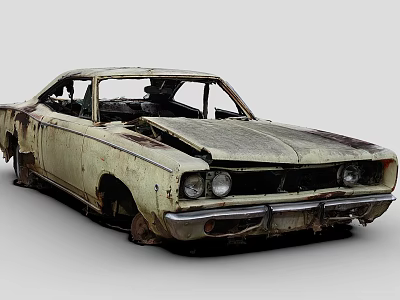 Rusty Old Classic Car With Worn Body And Missing Windows On Gray Background 3d model