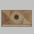 Wooden Sideboard With Geometric Chevron Pattern Metal Handle And Sleek Base