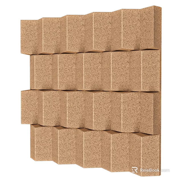 Brown Textured Cork Block Stacked Background Wall For Modern Interior Design 3d model 