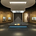 Cultural Center Exhibition Hall With Glass Display Cases Ancient Relics And Wall Exhibits