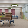 Practical Shoe Bench In Kids Activity Center With Colorful Pendant Lights And Bookshelves
