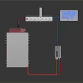 Technical Device Components With White Panel Red Base Machine Unit Blue Containers And Pipes