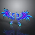 Twin Phoenixes With Purple And Blue Feathers Spread Wings On Reflective Surface