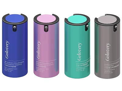 Calgary Body Mist Collection With Cylindrical Metallic Bottles In Blue Pink Green And Gray 3d model