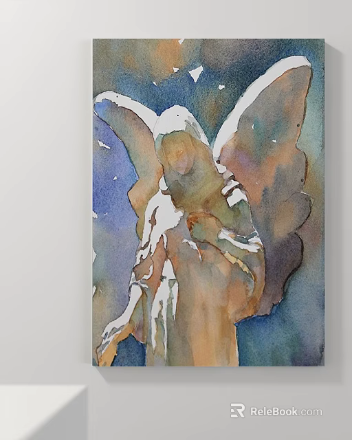 Abstract Painting Featuring Angel Figure In Watercolor Style With Colorful Hues 3d model 