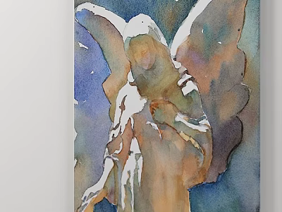 Abstract Painting Featuring Angel Figure In Watercolor Style With Colorful Hues 3d model