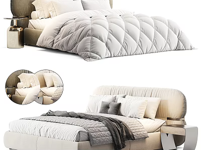 Modern Double Bed With Upholstered Headboard Decorative Pillows And Quilted Comforter 3d model