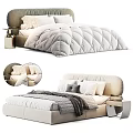 Modern Double Bed With Upholstered Headboard Decorative Pillows And Quilted Comforter