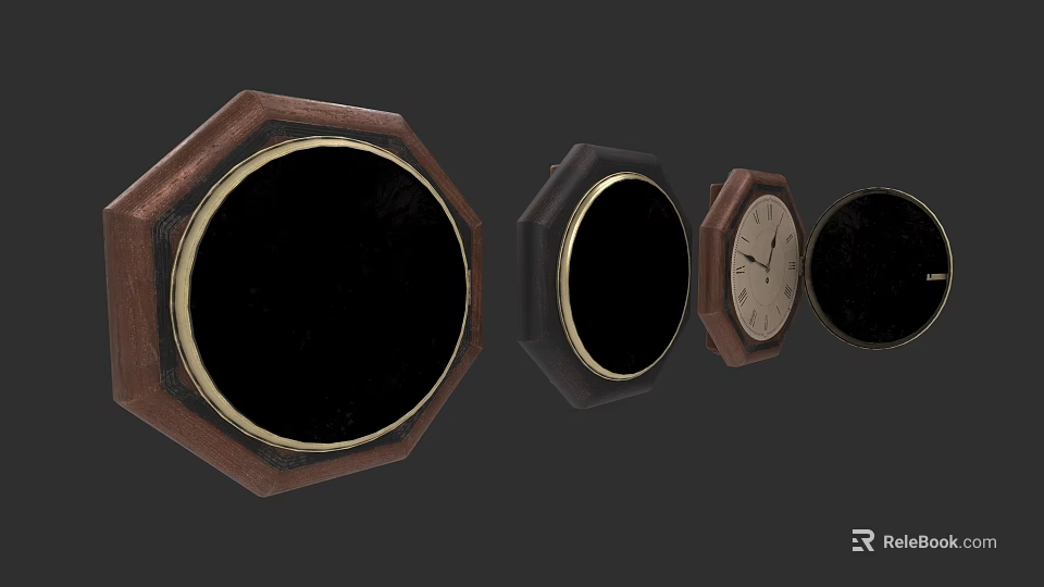 Wall Decor With Multiple Clocks In Octagonal Frames And Black Dials 3d model 