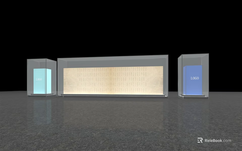 Modern Display Shelves With Light Colored Central Showcase And Side Units Featuring LOGO 3d model 