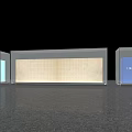 Modern Display Shelves With Light Colored Central Showcase And Side Units Featuring LOGO