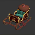 Red Sleigh Shaped Play Equipment with Golden Decorations Blue Seat and Red Top Bow