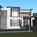 Modern Detached Villa Exterior Design With Swimming Pool Large Glass Windows And Stone Facade