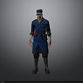 Male Character In Blue Uniform With Cap And Red Belt Standing Pose