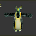 3D Penguin Character With Yellow Crest Black And Yellow Body Open Wings Design