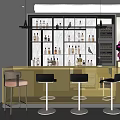 Modern Bar Interior With Wine Cabinet Bar Stools Marble Background And Lighting 3d model