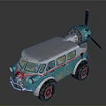Vintage Toy Car With Turquoise Silver Exterior Roof Propeller And Red Rimmed Tires
