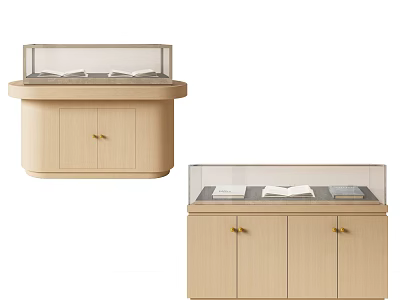 Modern Wooden Display Cabinets With Glass Top And Metal Handles 3d model