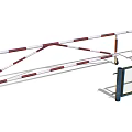 Sturdy Metal Railings With Red White Horizontal Bars And Grid Design Features