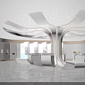 Modern Event Entrance Design With Tree Structure Circular Ceiling Marble Floor And Display Cabinets 3d model