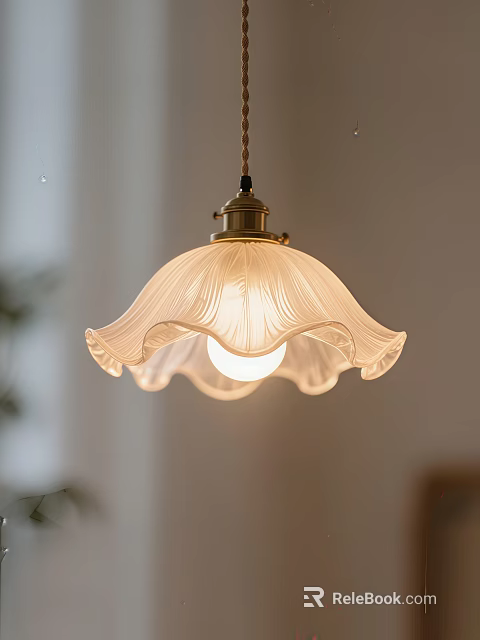 Elegant Vintage Pendant Light With Curved Frosted Glass Shade And Soft Warm Glow 3d model 