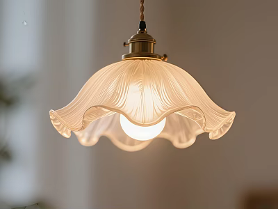 Elegant Vintage Pendant Light With Curved Frosted Glass Shade And Soft Warm Glow 3d model