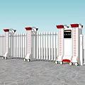 Automatic Security Gates With White Fence Black Retractable Design And Stone Pavement 3d model