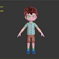 3D Game Movie Character With Brown Hair Blue Shirt Khaki Shorts And Blue Shoes