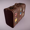 Vintage Brown Leather Suitcase With Decorative Travel Patches And Retro Design