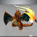 Orange Scaled Dragon With Green Wings And Sharp Claws Breathing Fiery Flame 3d model