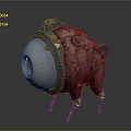 Sci Fi Mechanical Creature Featuring Red Flesh Like Body Silver Circular Section And Metal Legs