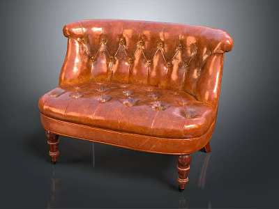 Vintage Brown Leather Sofa With Tufted Backrest And Seat On Elegant Wooden Legs 3d model