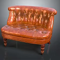 Vintage Brown Leather Sofa With Tufted Backrest And Seat On Elegant Wooden Legs