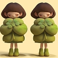 Hand-made cartoon character cute woman adorable sister four-leaf clover cartoon character green character 3d model