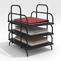 Black Metal Multi layer File Rack Furniture With Red Top And Document Storage Shelves