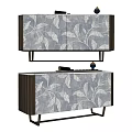 Elegant Modern TV Stand With Leaf Patterned Doors And Slim Metal Legs 3d model