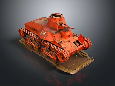 Vintage Red Military Tank With Rustic Tracks Turret And Display Base 3d model