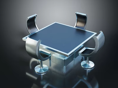 Modern Square Dining Table With Glass Top And Four Metal Chairs 3d model