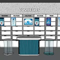 Cosmetics Display Shelves With Arranged Racks And Counter In Modern Store