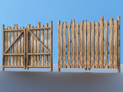 Garden Decorative Wooden Fences With Rustic Gated And Slatted Design Features 3d model