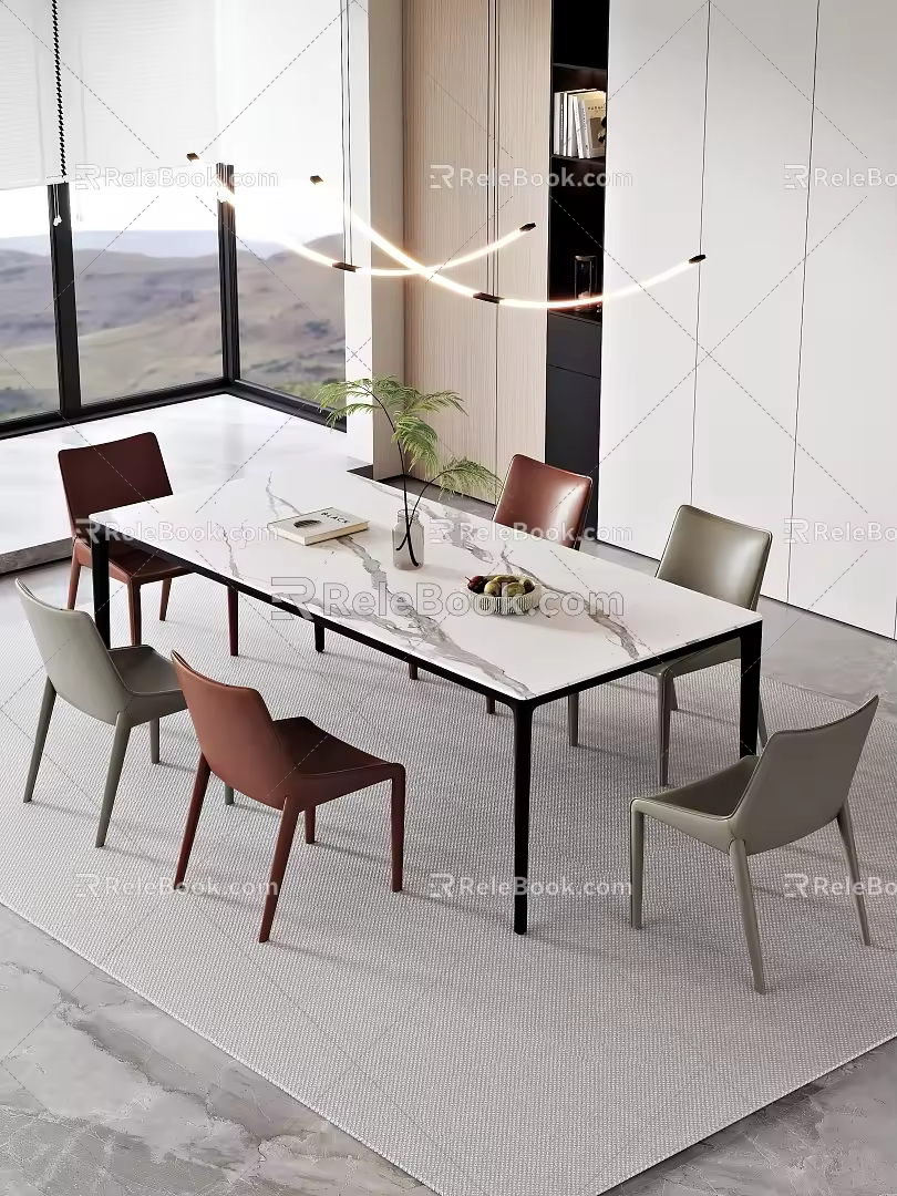Modern dining table and chair combination 3d model