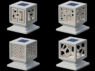 Solar Powered Square Outdoor Lights With Intricate Cutout Design And Sturdy Base 3d model