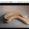 Modern Beige Curved Sofa Design With Smooth Wave Like Curves And Velvet Upholstery