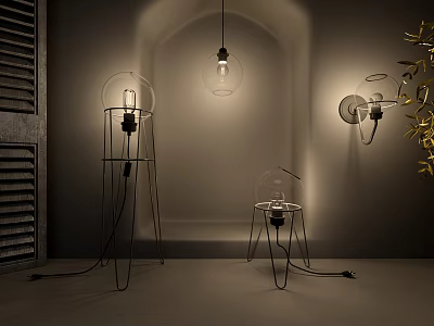 Modern Interior Lighting Combinations With Floor Pendant Wall Sconce And Table Lamps 3d model