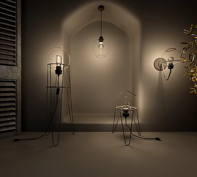 Modern Interior Lighting Combinations With Floor Pendant Wall Sconce And Table Lamps 3d model