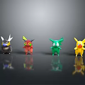Colorful Cartoon Creature Characters Featuring Gray Red Green Yellow Designs And Shiny Surfaces