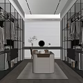Modern Walk in Closet with Glass Doors Marble Countertop Dressing Table Full Length Mirror Lighting